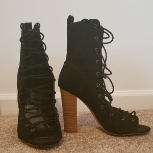 Black Jubilee Lace Up Peeptoe Booties